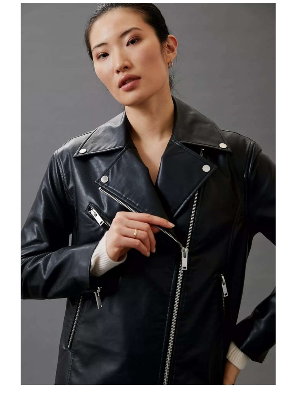 Avec Les Filles Faux Leather Cropped Biker Black Moto Jacket Size Small